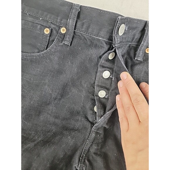Levis 501 Jeans Mens 38x34 Straight Button Fly Black Cotton Mid Rise Distressed - Picture 10 of 16